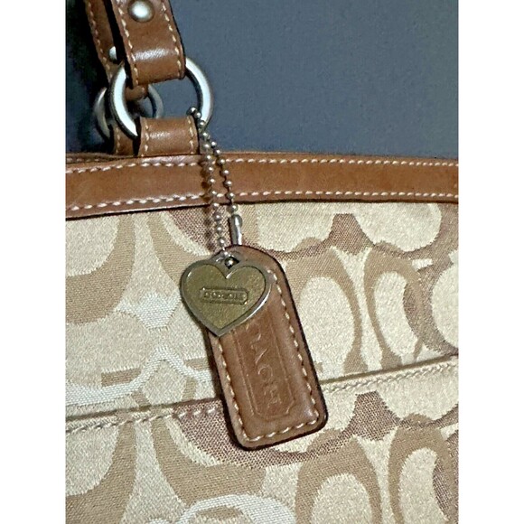 Coach Signature Canvas Leather Brown XL Diaper Bag Shoulder Weekend Work Tote - Picture 6 of 11